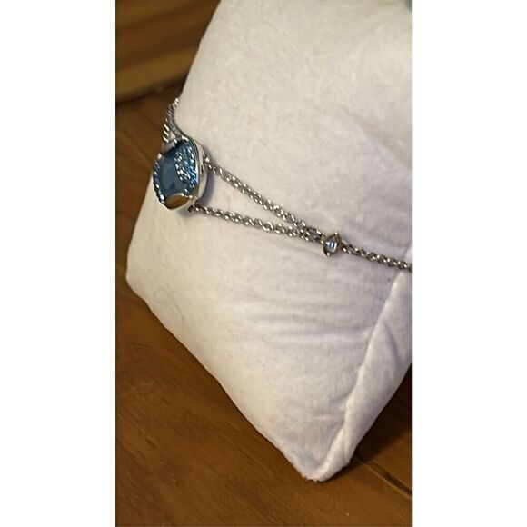 Swarovski Blue Crystal Heap Cushion Rhodium Plated Bracelet - Picture 3 of 10